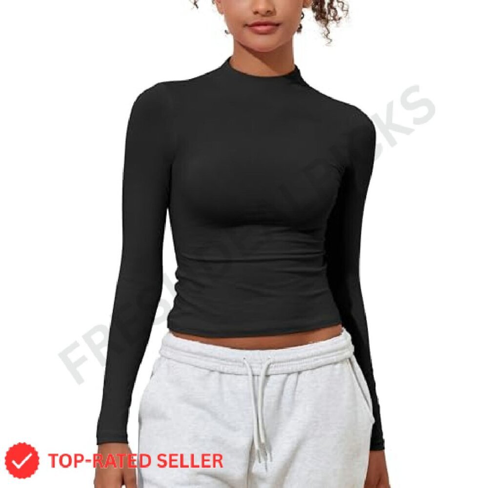 Mock Neck Long Sleeve Crop Top Cotton Fitted Y2K Chic Fall Fashion - Picture 3 of 8